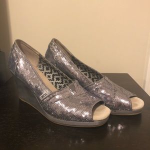 Toms Silver Sequin Wedges